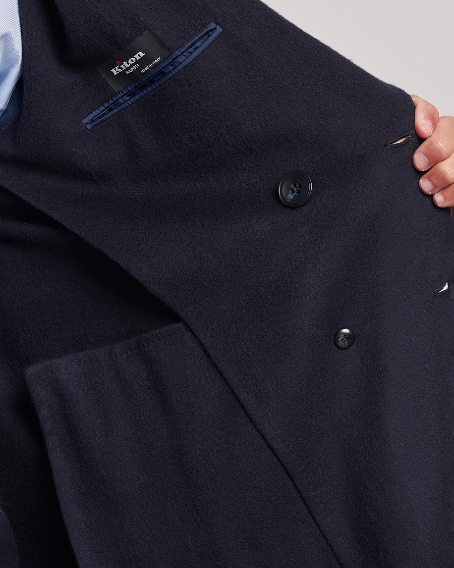 Herr | Jackor | Kiton | Double Breasted Cashmere Coat Navy