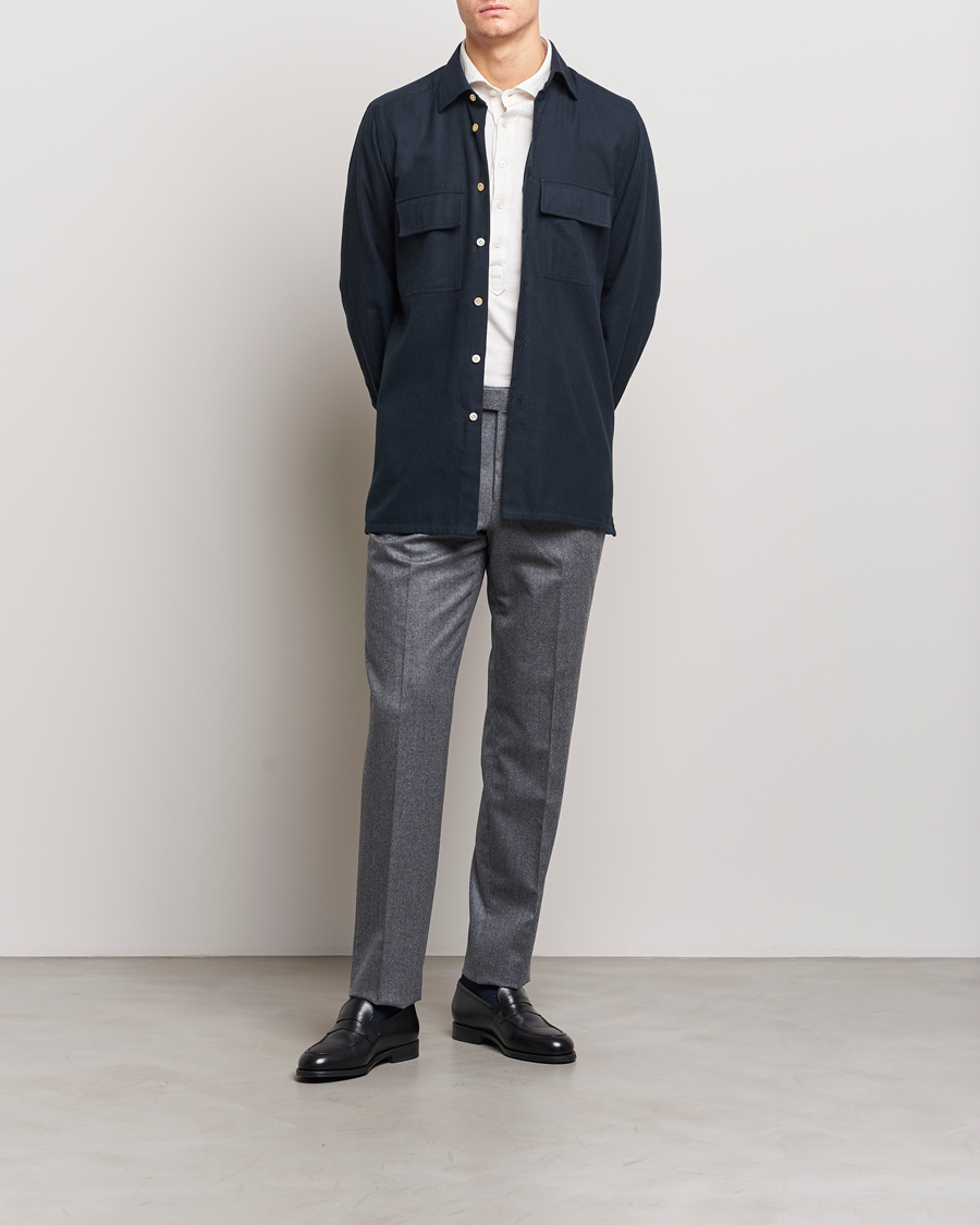 Herr | Skjortor | Kiton | Herringbone Flannel Overshirt Midnight
