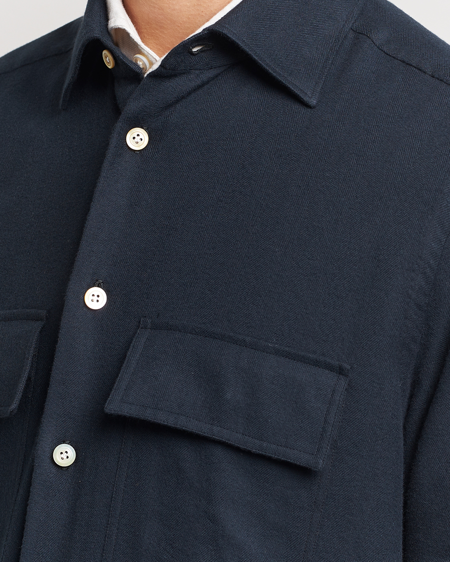 Herr | Skjortor | Kiton | Herringbone Flannel Overshirt Midnight