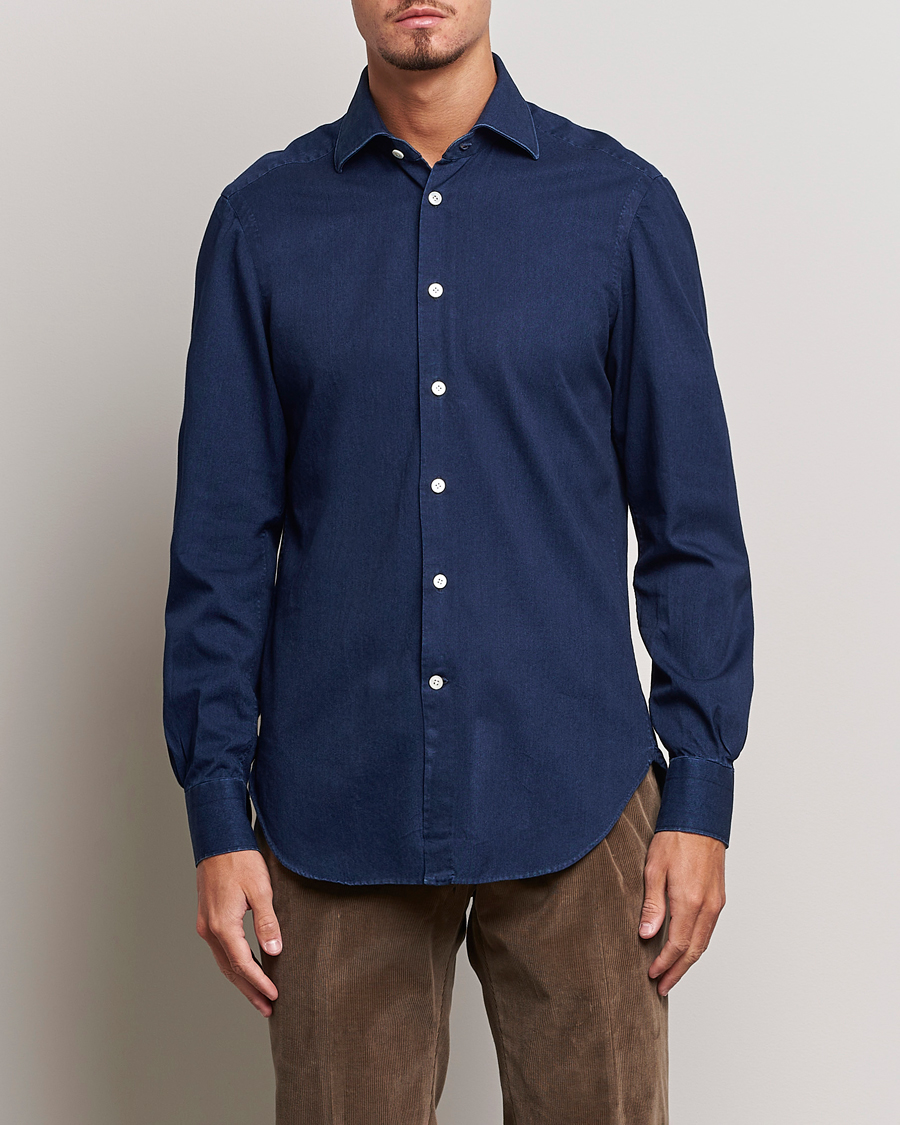 Herr | Skjortor | Kiton | Slim Fit Denim Shirt Dark Blue Wash