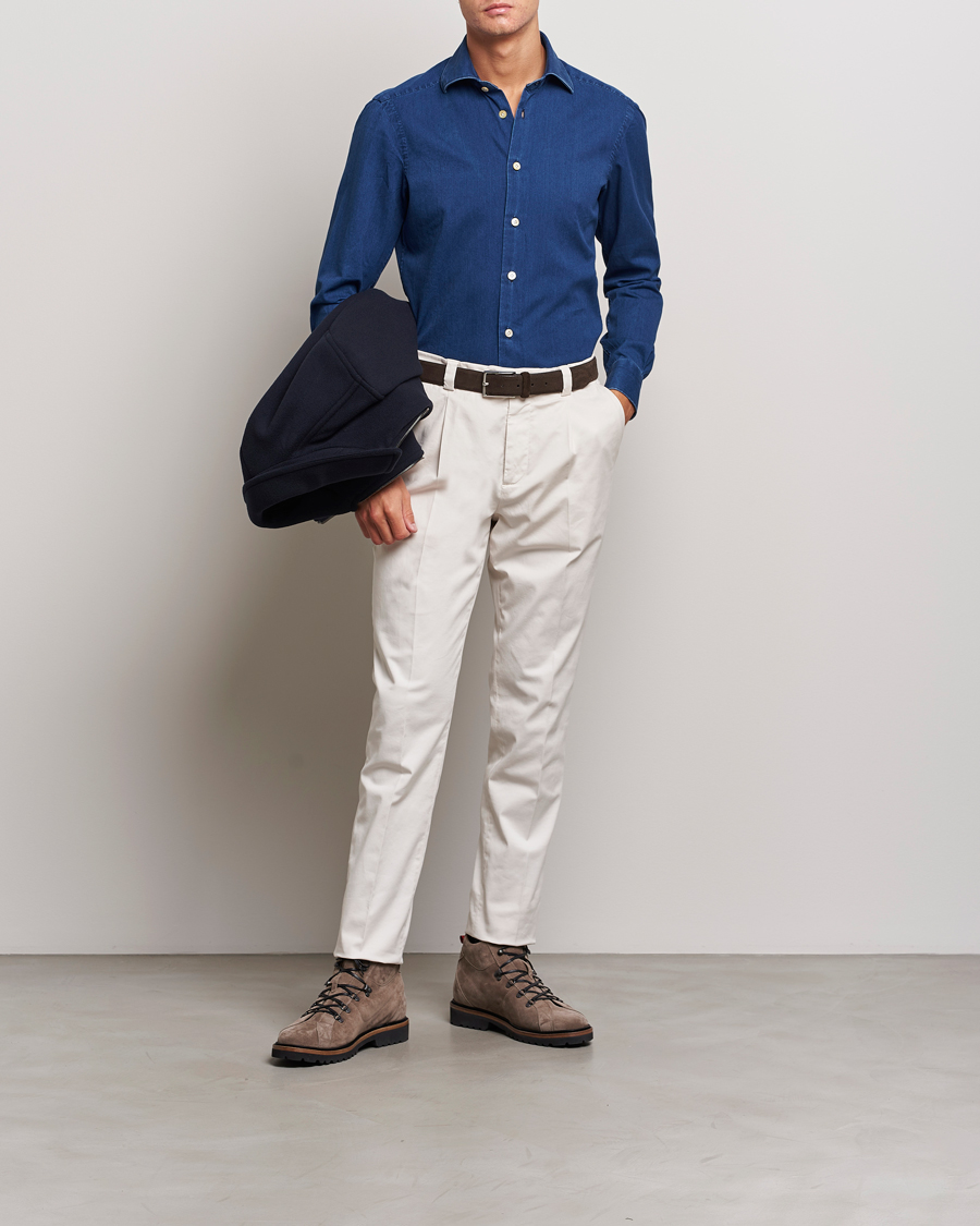 Herr | Skjortor | Kiton | Slim Fit Denim Shirt Medium Blue Wash