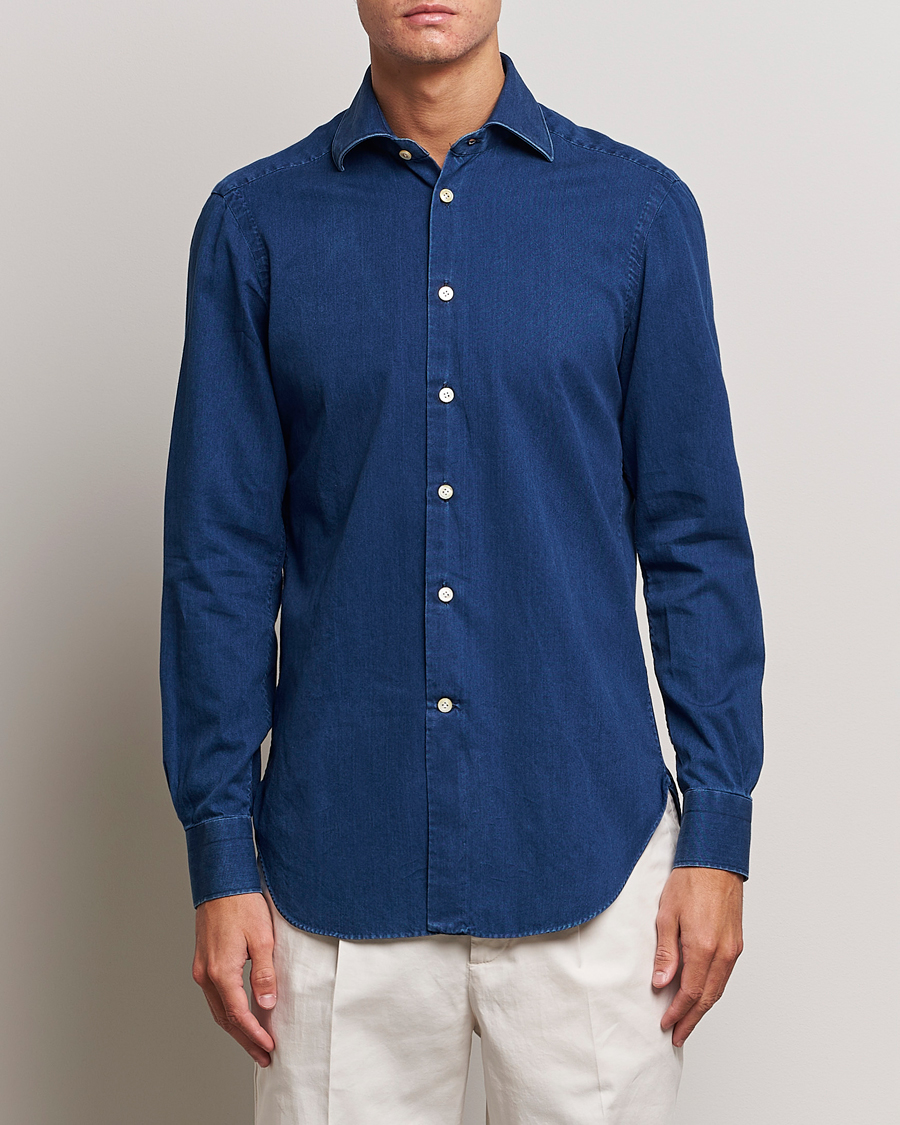 Herr | Quiet Luxury | Kiton | Slim Fit Denim Shirt Medium Blue Wash