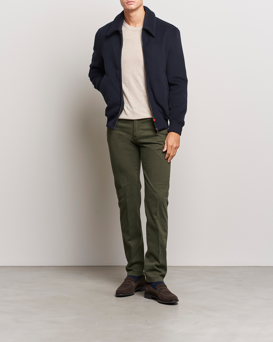 Herr | Byxor | Kiton | Slim Fit Cashmere/Cotton 5-Pocket Pants Dark Green