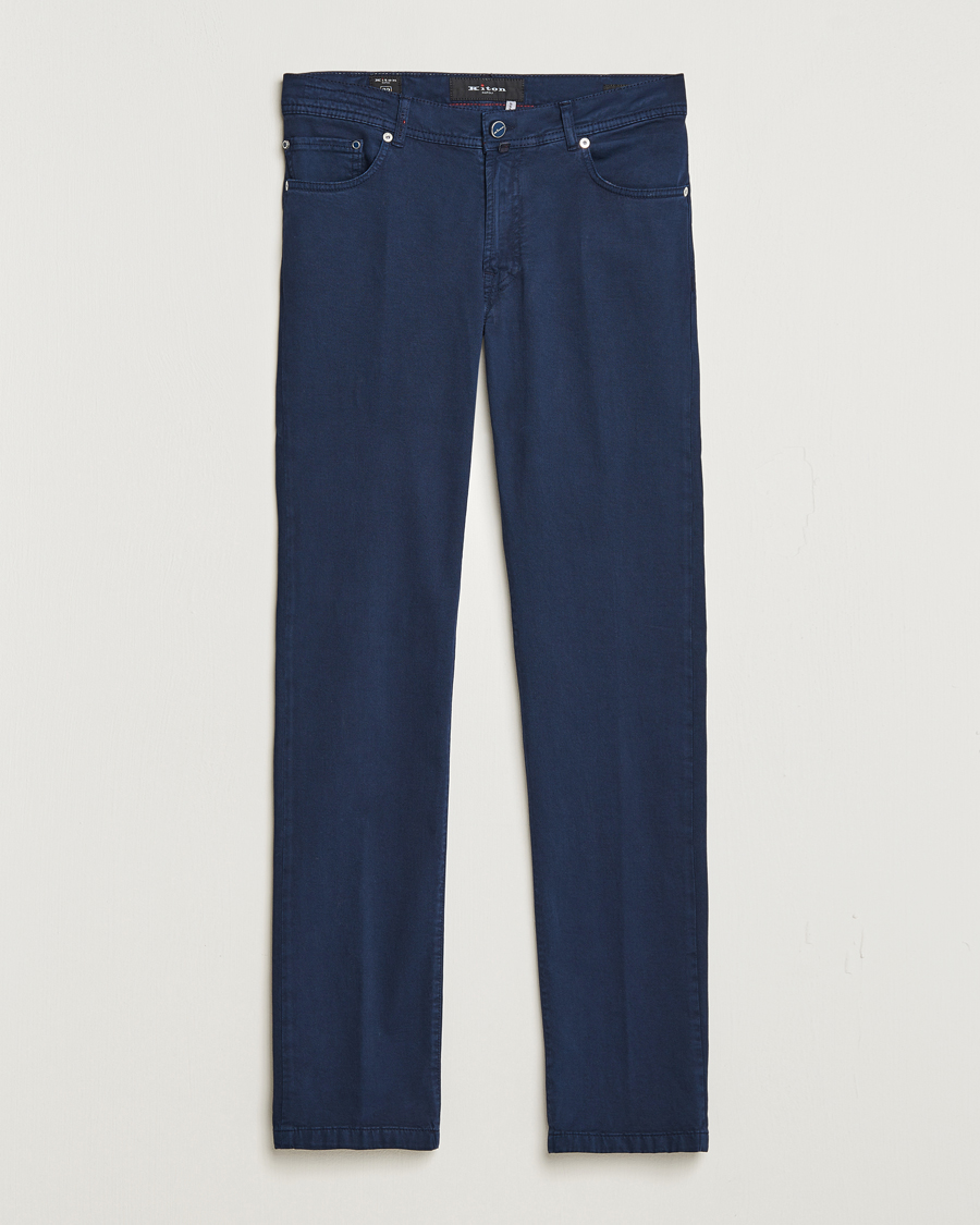 Herr | Byxor | Kiton | Slim Fit Cashmere/Cotton 5-Pocket Pants Navy