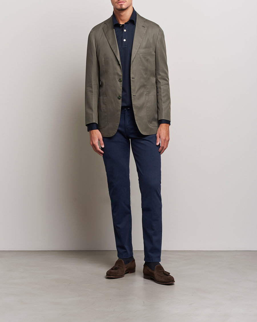 Herr | Byxor | Kiton | Slim Fit Cashmere/Cotton 5-Pocket Pants Navy