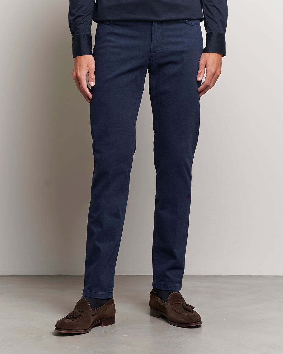 Herr | Byxor | Kiton | Slim Fit Cashmere/Cotton 5-Pocket Pants Navy