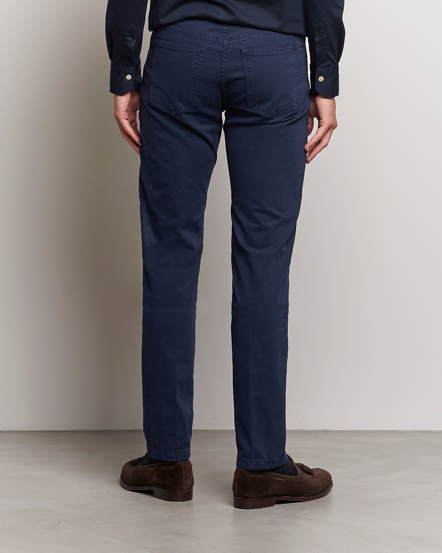Herr | Byxor | Kiton | Slim Fit Cashmere/Cotton 5-Pocket Pants Navy
