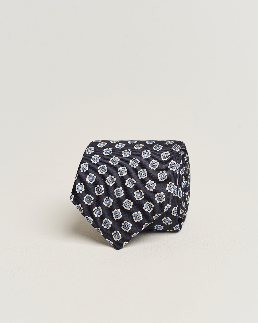 Herr | Kiton Flower Print Silk Tie Navy | Kiton | Flower Print Silk Tie Navy
