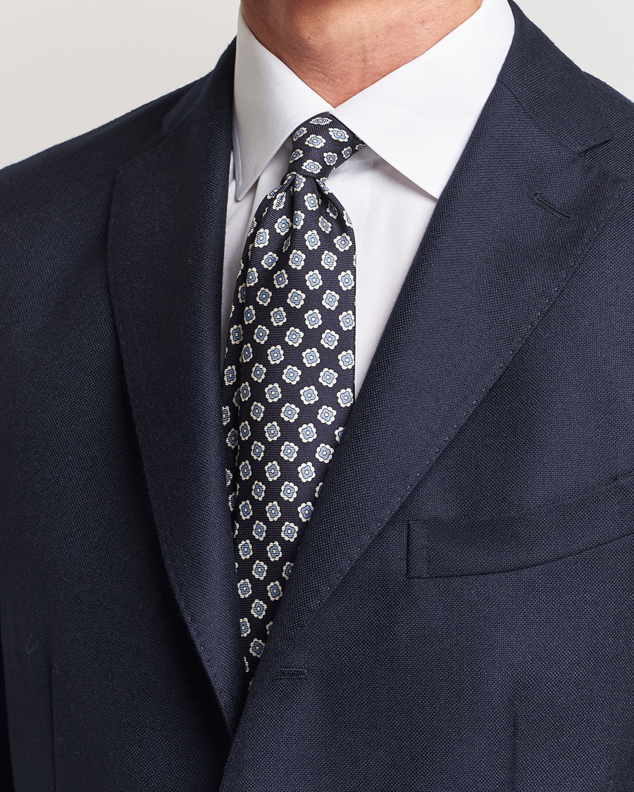 Herr |  | Kiton | Flower Print Silk Tie Navy