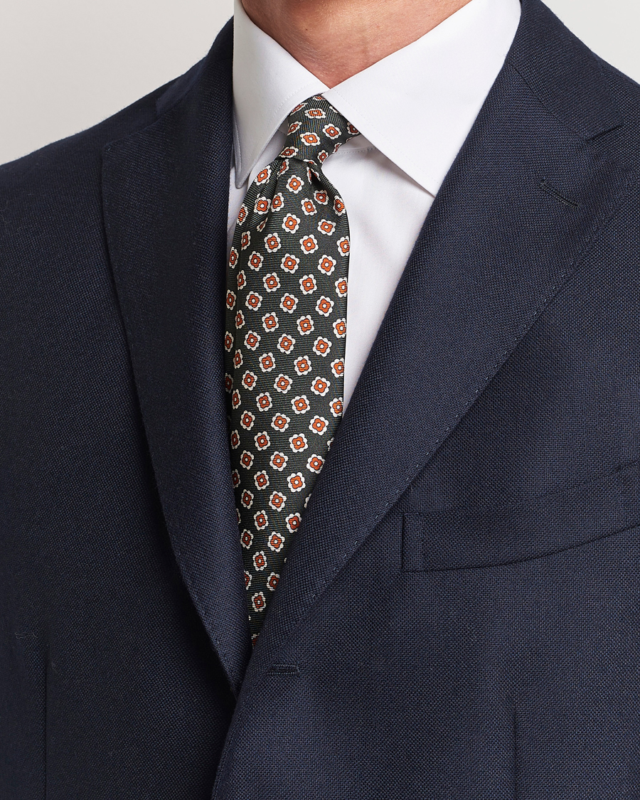 Herr | Luxury Brands | Kiton | Flower Print Silk Tie Dark Green