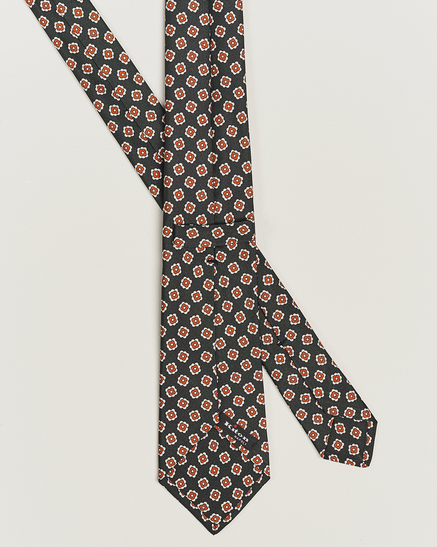 Herr | Kiton Flower Print Silk Tie Dark Green | Kiton | Flower Print Silk Tie Dark Green