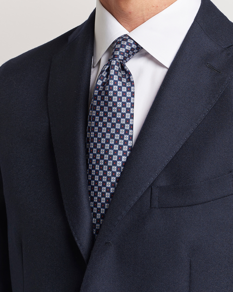 Herr | Kiton Micro Print Silk Tie Navy | Kiton | Micro Print Silk Tie Navy