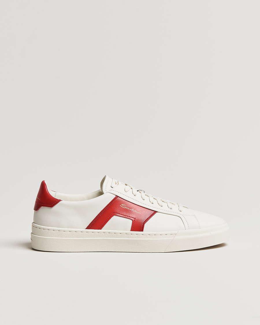 Herr | Santoni Double Buckle Sneakers White/Red | Santoni | Double Buckle Sneakers White/Red