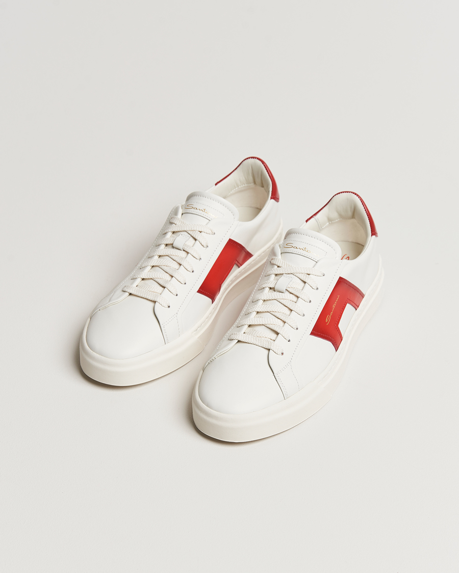 Herr | Santoni Double Buckle Sneakers White/Red | Santoni | Double Buckle Sneakers White/Red