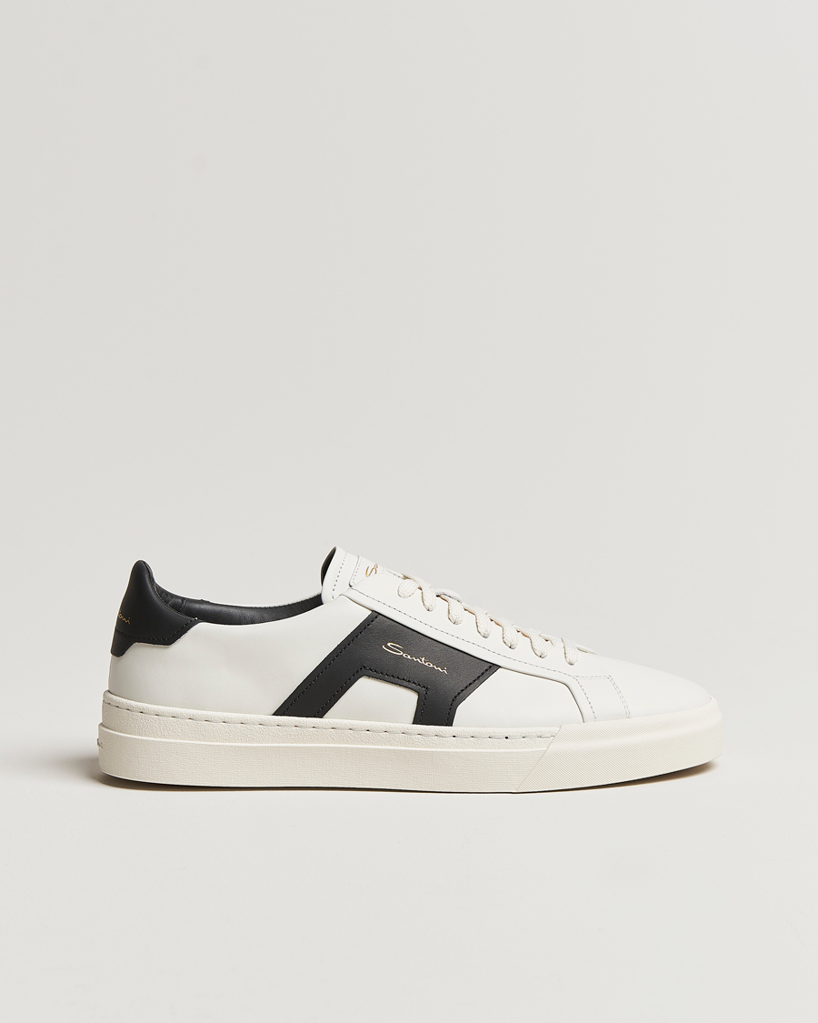 Herr | Santoni Double Buckle Sneakers White/Black | Santoni | Double Buckle Sneakers White/Black