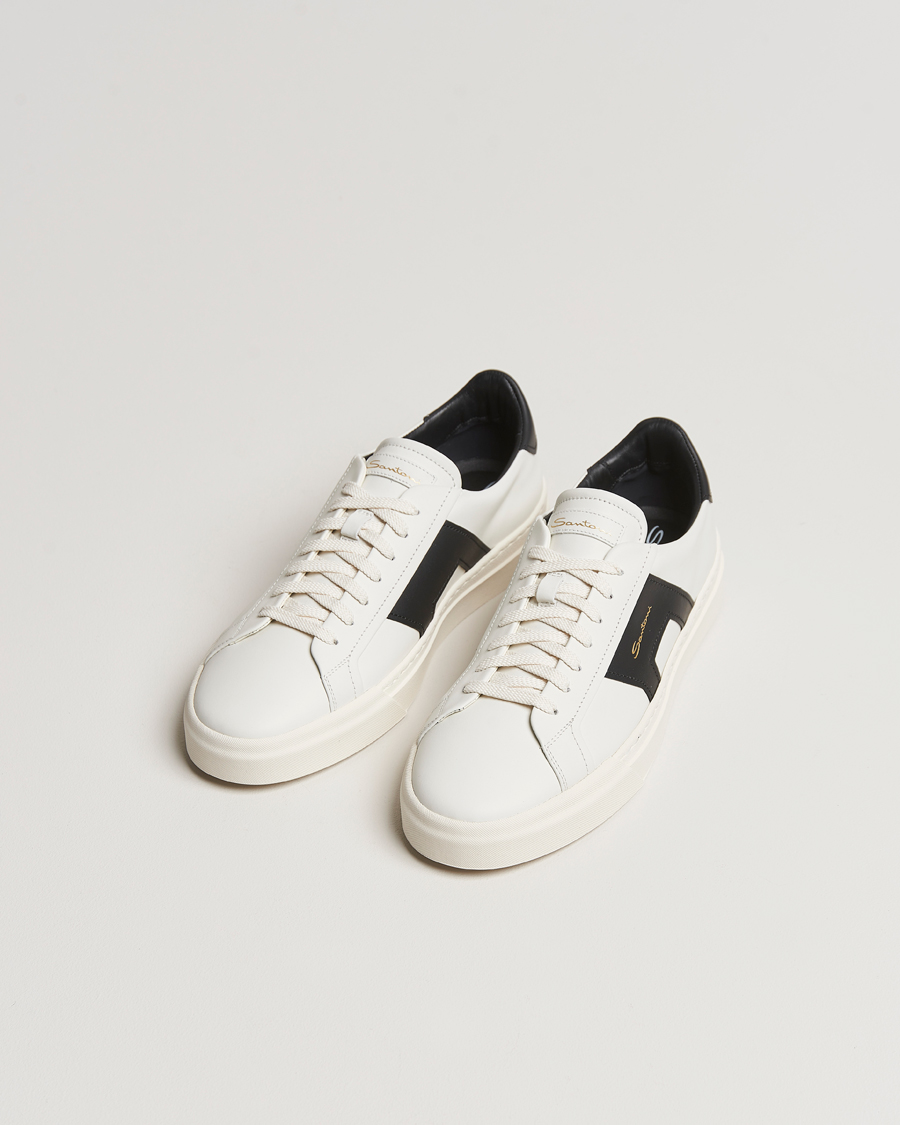 Herr | Santoni Double Buckle Sneakers White/Black | Santoni | Double Buckle Sneakers White/Black