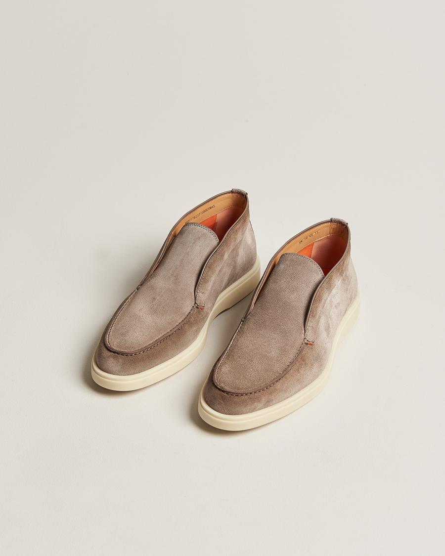 Herr | Chukka Boots | Santoni | Open Chukka Boots Taupe Suede