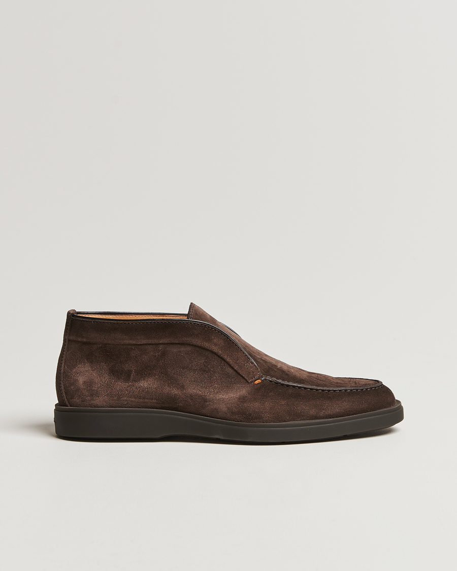 Herr | Santoni Open Chukka Boots Dark Brown Suede | Santoni | Open Chukka Boots Dark Brown Suede