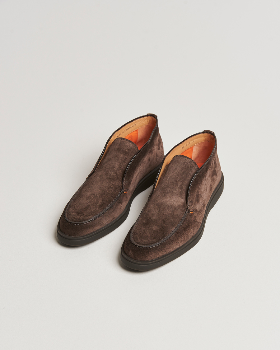 Herr | Santoni Open Chukka Boots Dark Brown Suede | Santoni | Open Chukka Boots Dark Brown Suede
