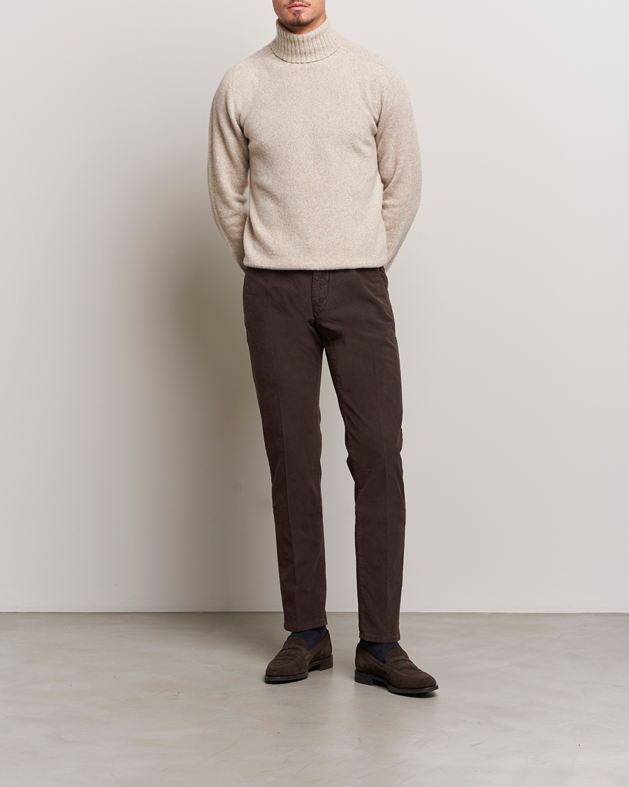 Herr | Byxor | Incotex | Slim Fit Garment Dyed Slacks Dark Brown