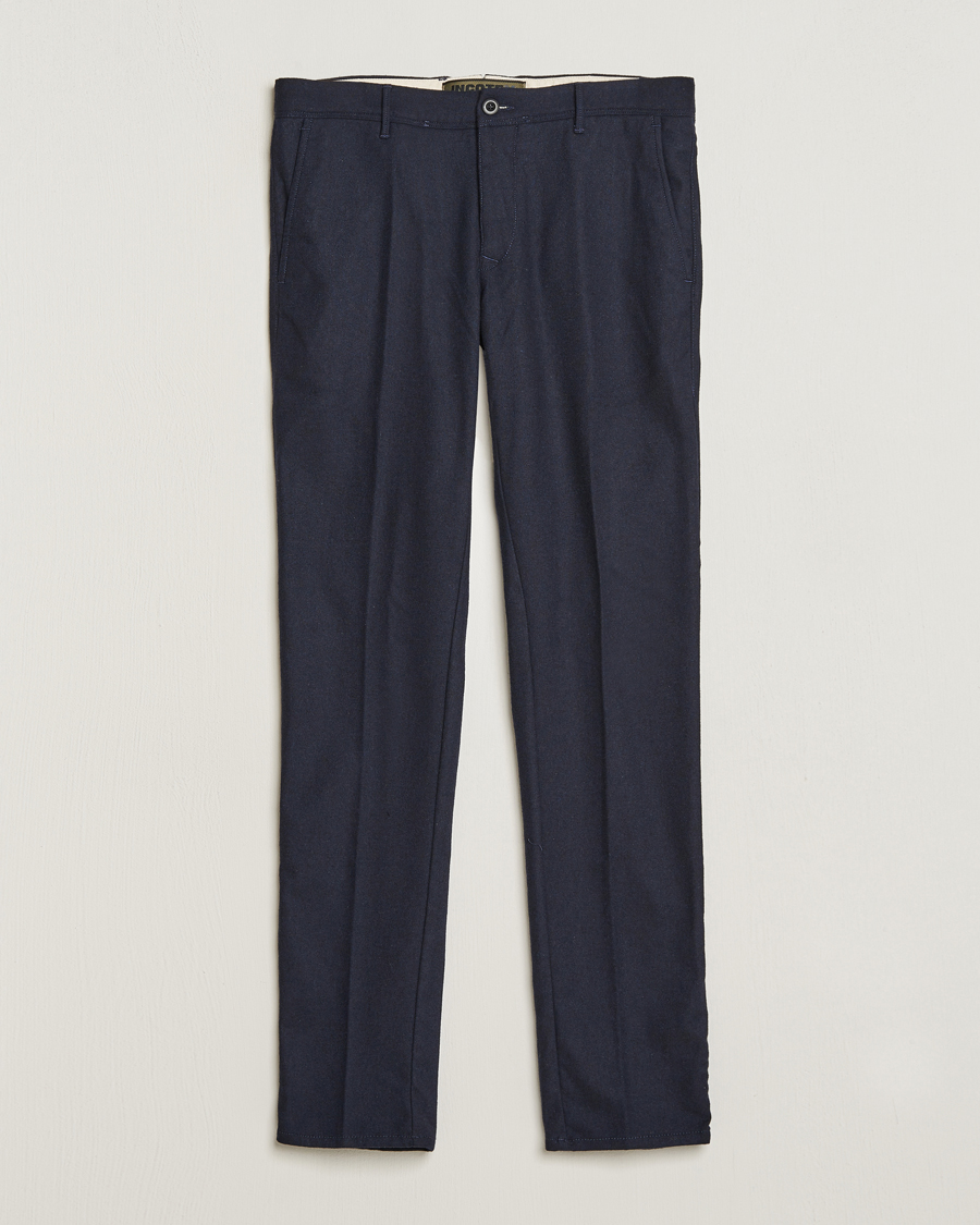 Herr | Byxor | Incotex | Slim Fit Washed Flannel Stretch Slacks Navy