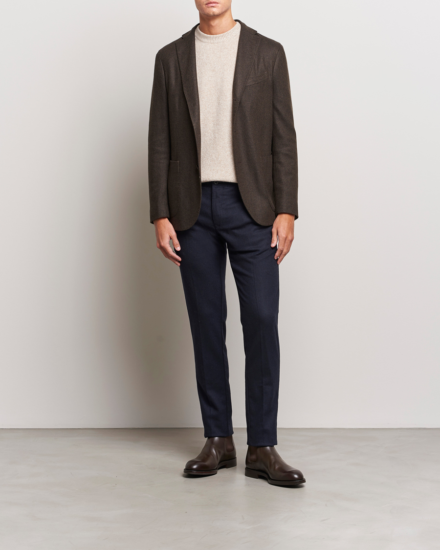 Herr | Byxor | Incotex | Slim Fit Washed Flannel Stretch Slacks Navy