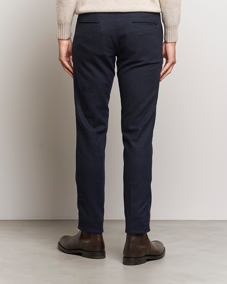 Herr | Byxor | Incotex | Slim Fit Washed Flannel Stretch Slacks Navy