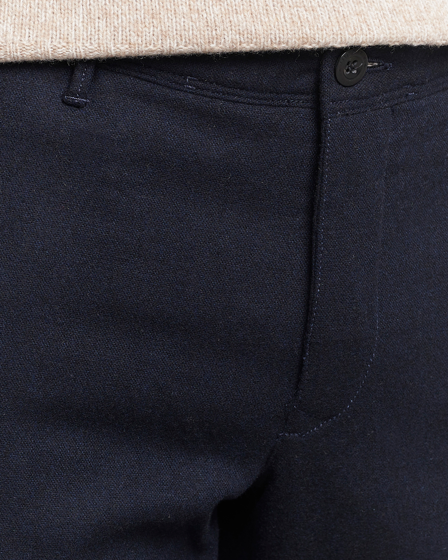 Herr | Byxor | Incotex | Slim Fit Washed Flannel Stretch Slacks Navy