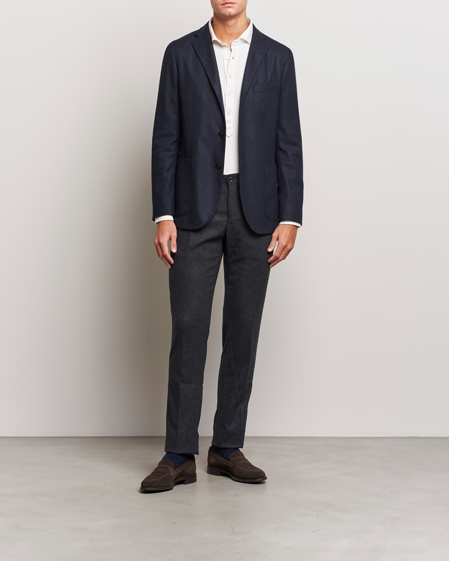 Herr | Byxor | Incotex | Slim Fit Washed Flannel Stretch Slacks Dark Grey