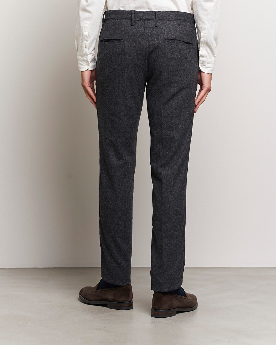 Herr | Byxor | Incotex | Slim Fit Washed Flannel Stretch Slacks Dark Grey