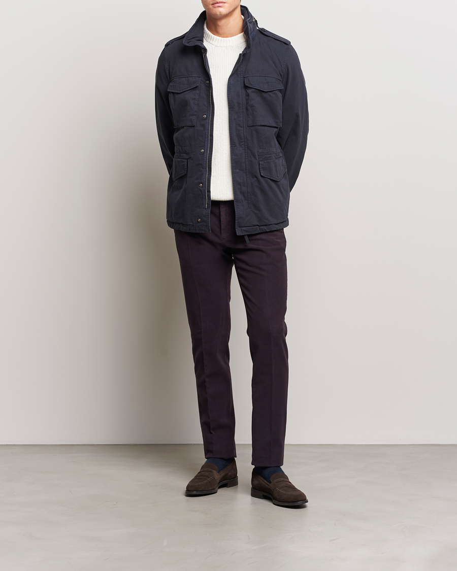 Herr | Byxor | Incotex | Slim Fit Luxury Moleskine Trousers Burgundy