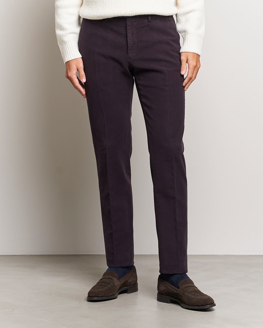 Herr | Byxor | Incotex | Slim Fit Luxury Moleskine Trousers Burgundy