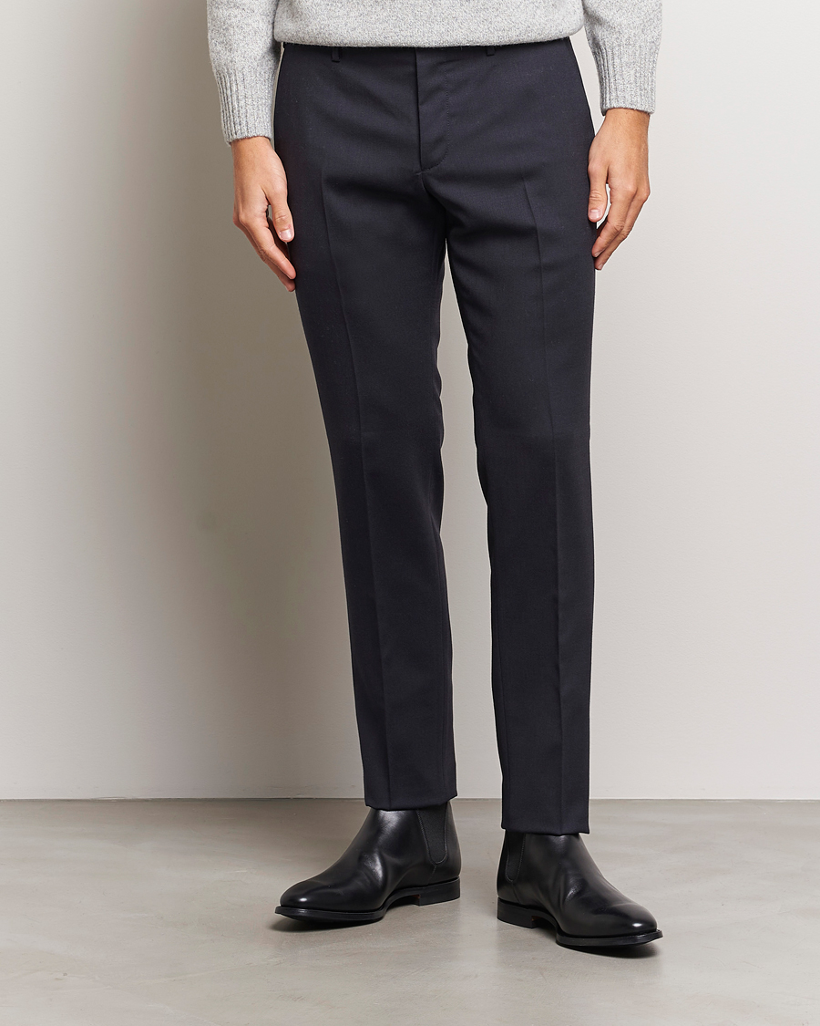 Herr | Flanellbyxor | Incotex | Slim Fit Washable Flannel Trousers Navy