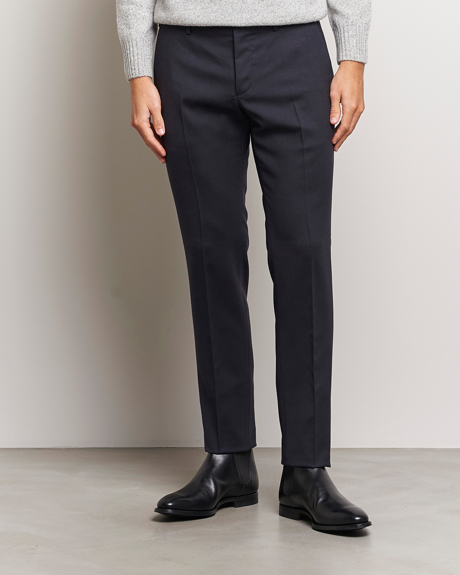 Herre | Incotex | Incotex | Slim Fit Washable Flannel Trousers Navy