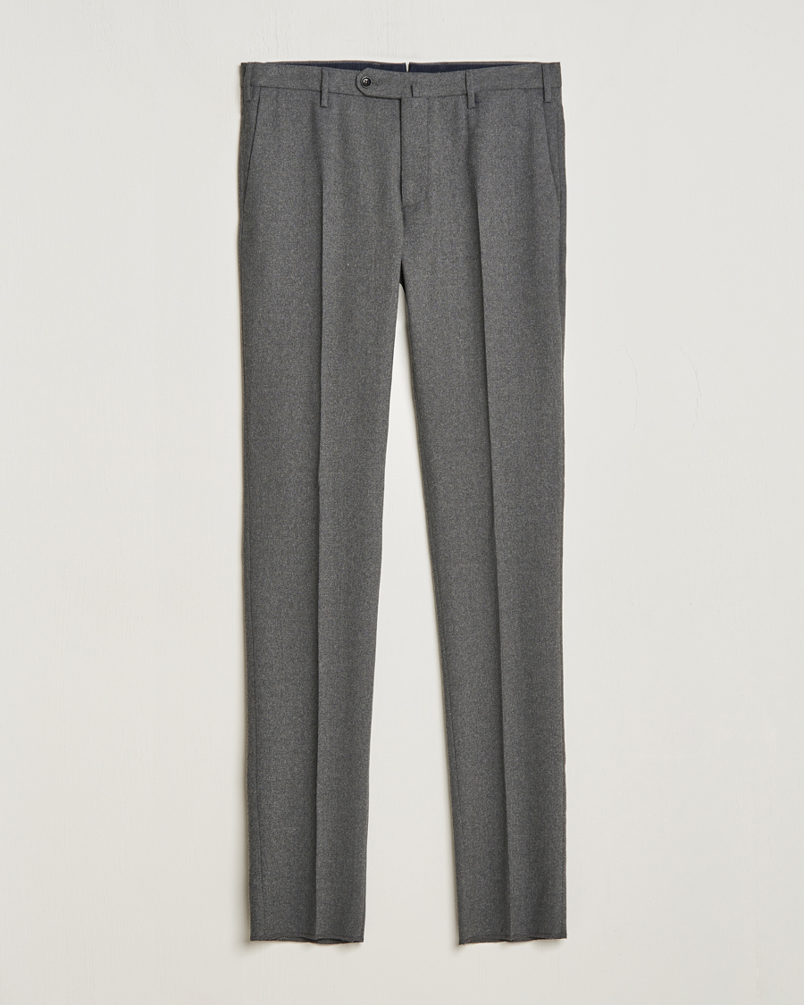 Herr | Byxor | Incotex | Slim Fit Washable Flannel Trousers Grey Melange