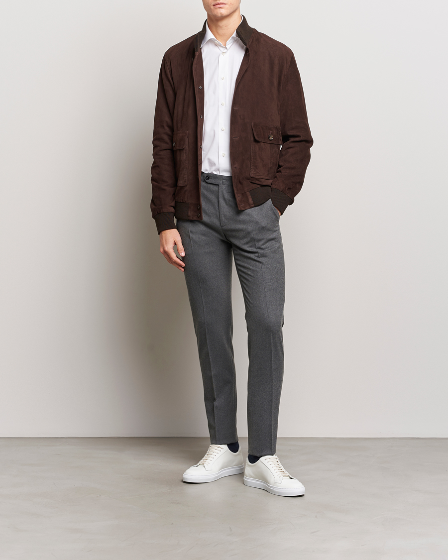 Herr | Byxor | Incotex | Slim Fit Washable Flannel Trousers Grey Melange