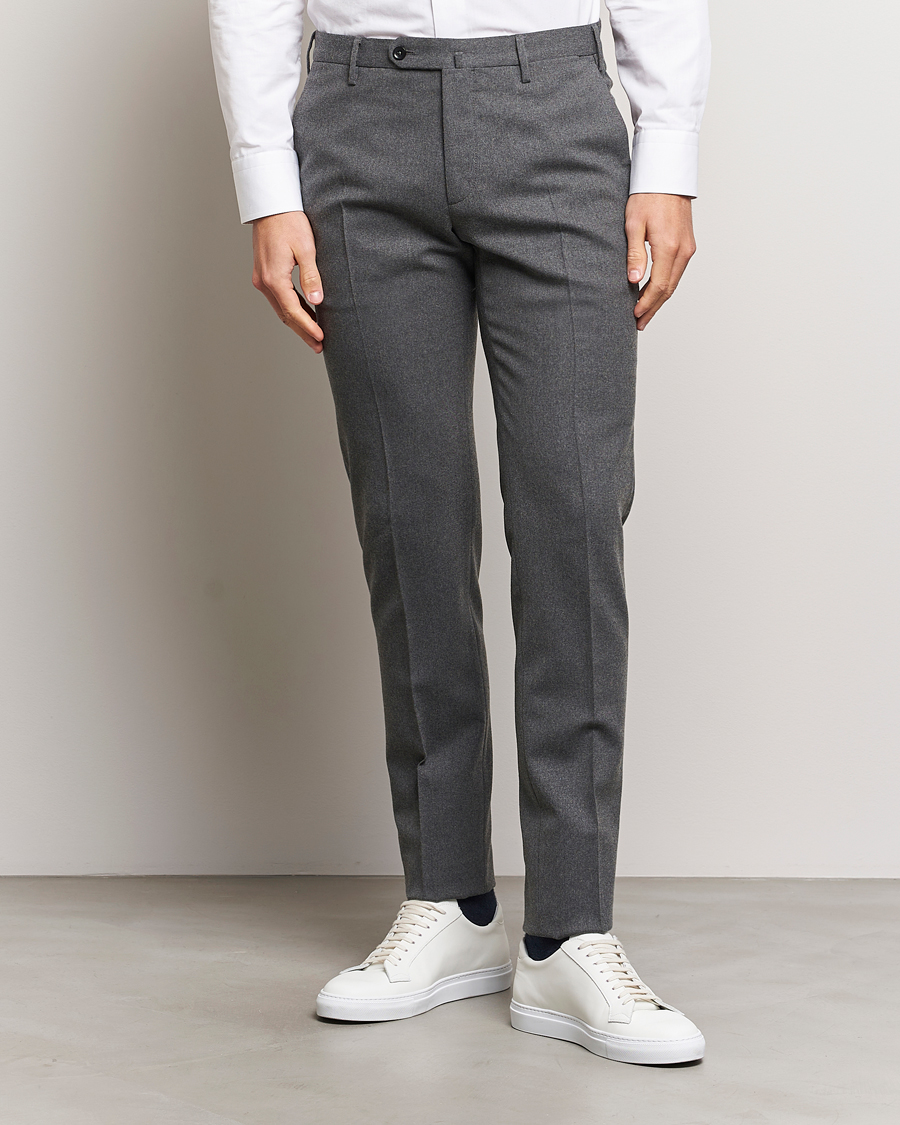 Herr |  | Incotex | Slim Fit Washable Flannel Trousers Grey Melange