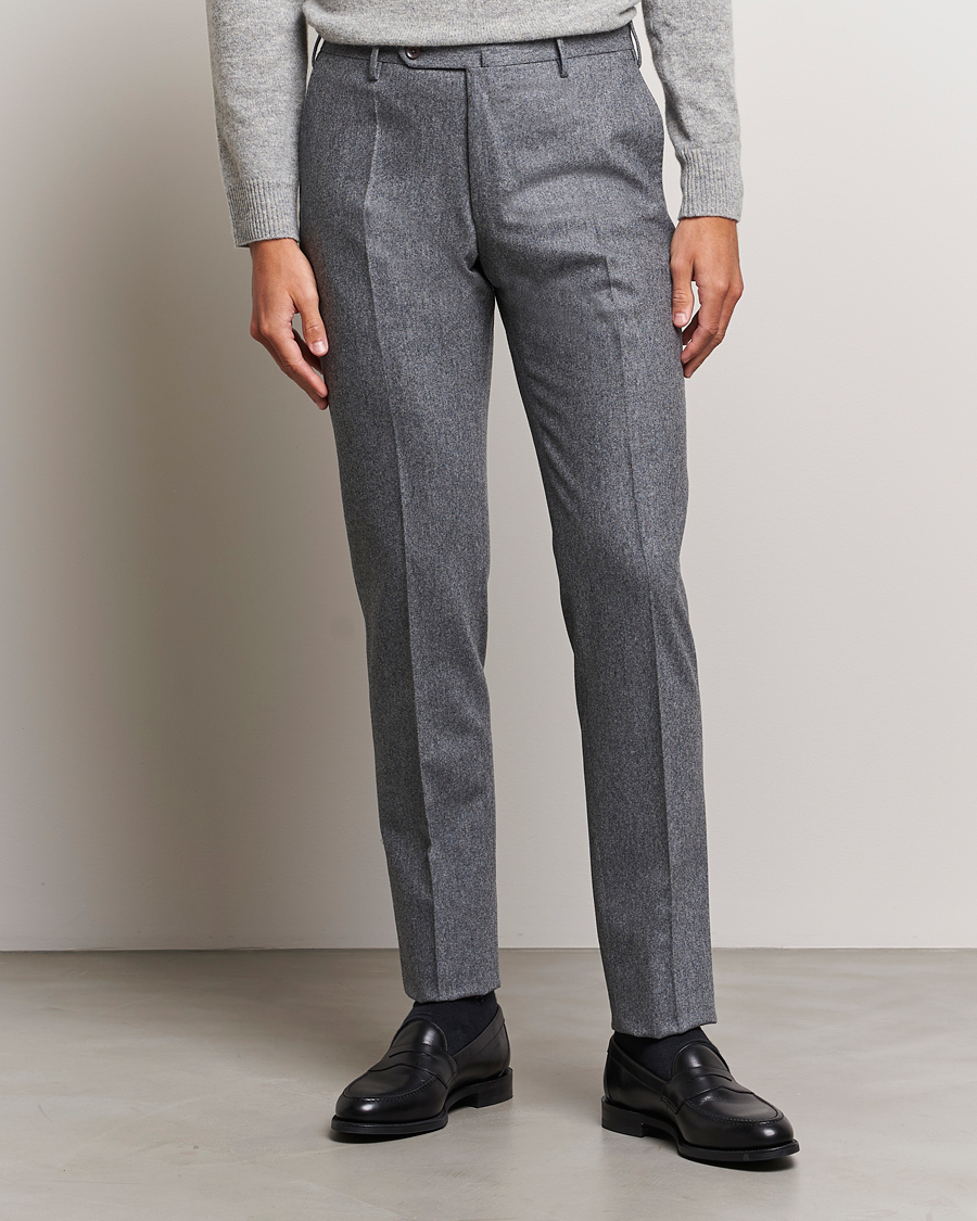 Herr | Flanellbyxor | Incotex | Slim Fit Carded Flannel Trousers Grey Melange