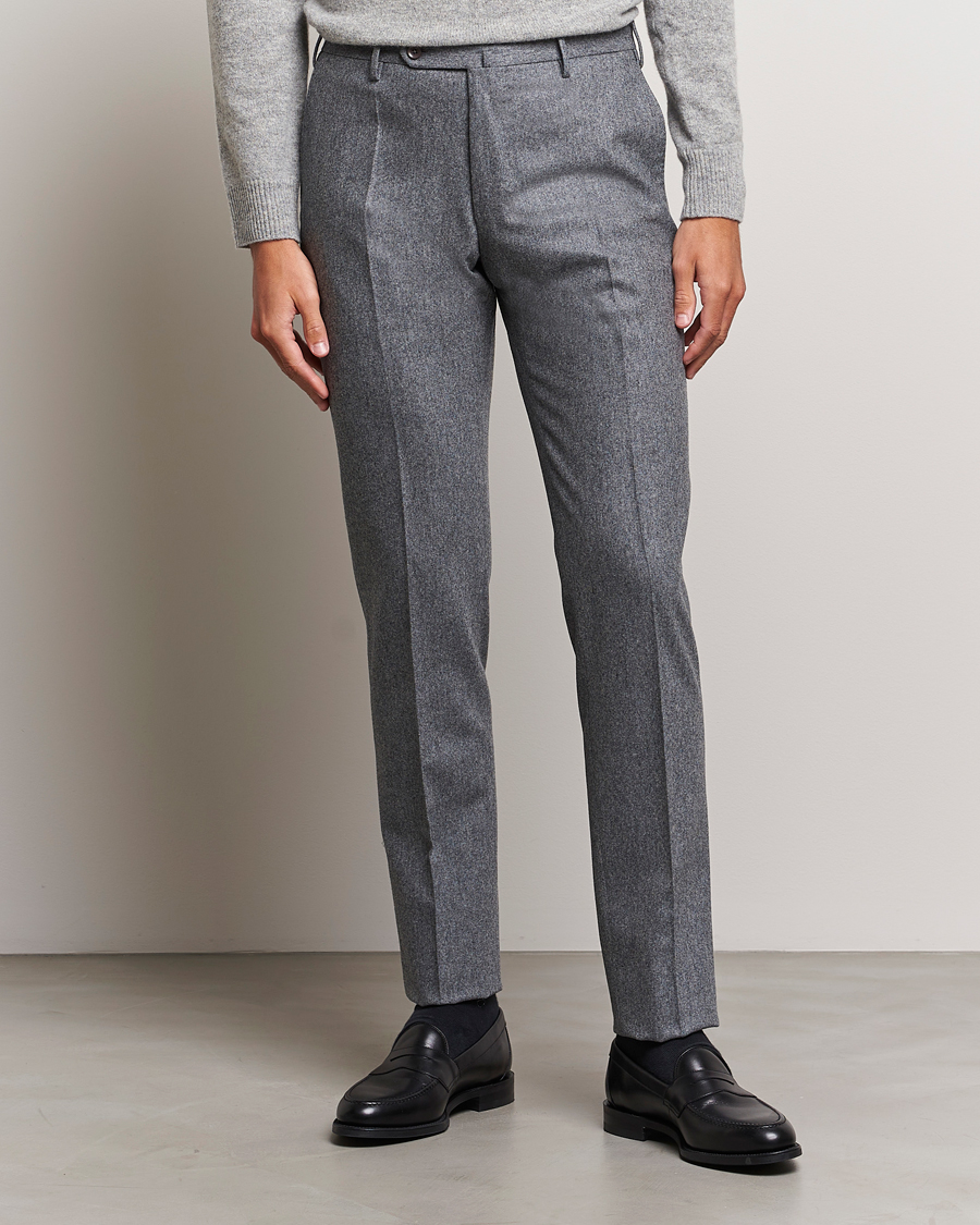 Herr | Byxor | Incotex | Slim Fit Carded Flannel Trousers Grey Melange