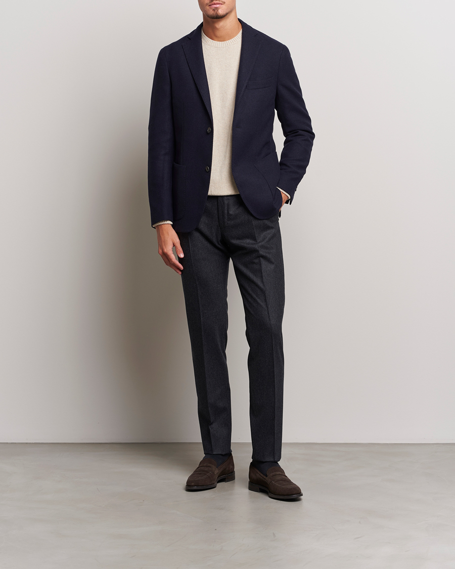 Herr | Byxor | Incotex | Slim Fit Carded Flannel Trousers Dark Grey