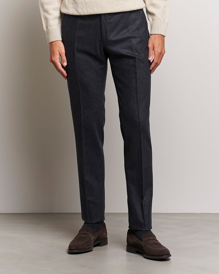 Herr | Flanellbyxor | Incotex | Slim Fit Carded Flannel Trousers Dark Grey