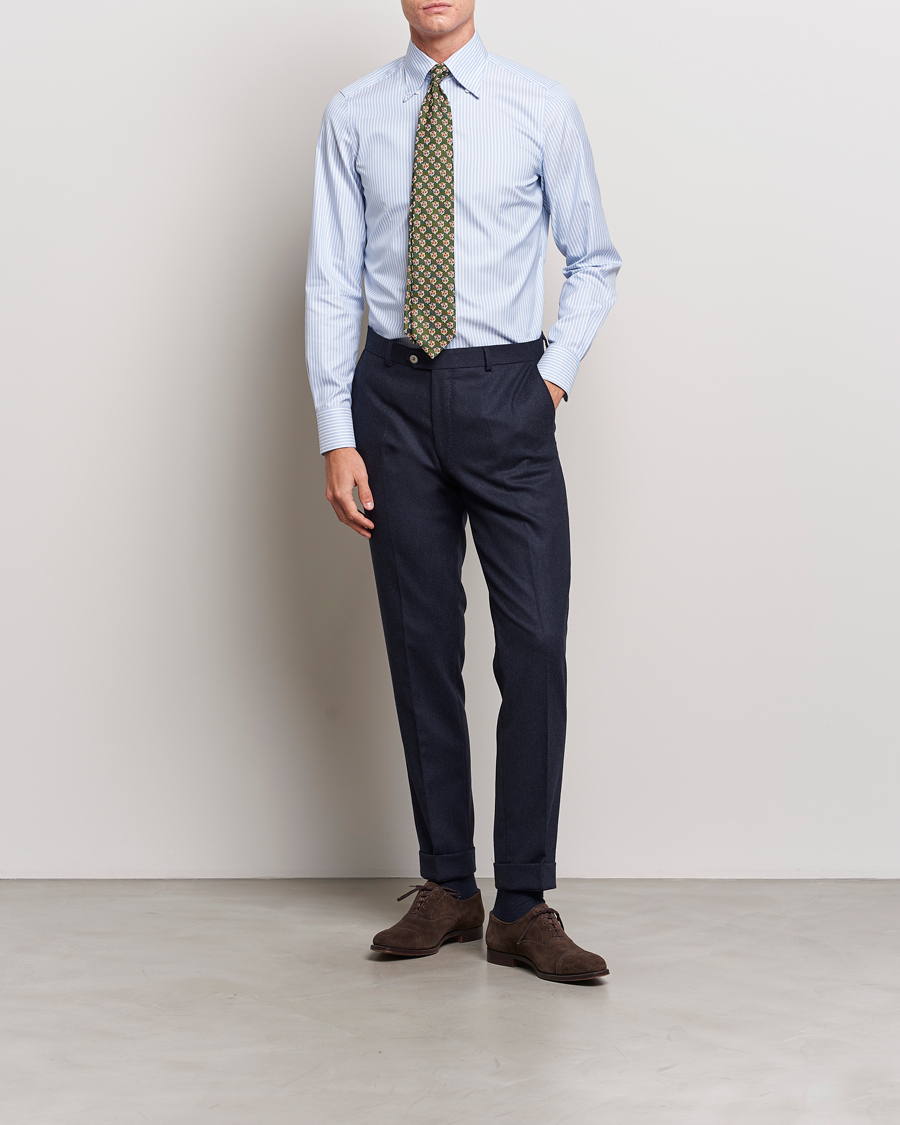 Herr | Skjortor | Finamore Napoli | Milano Slim Oxford Button Down Shirt Blue Stripe