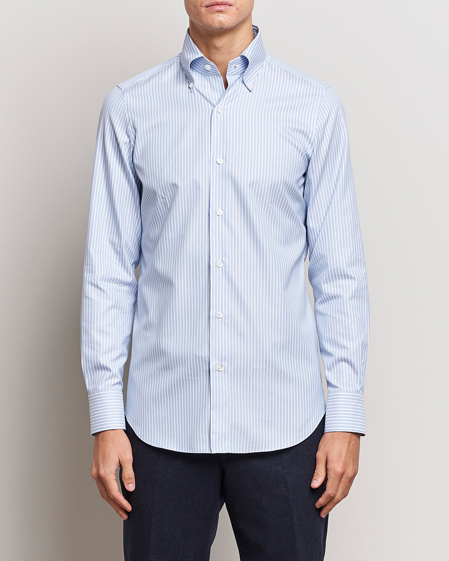Herr | Skjortor | Finamore Napoli | Milano Slim Oxford Button Down Shirt Blue Stripe