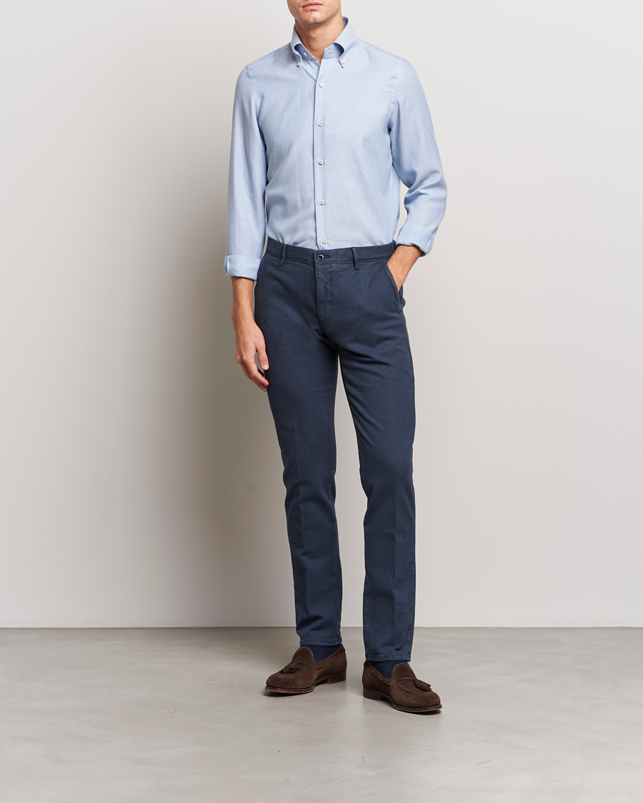 Herr | Skjortor | Finamore Napoli | Milano Slim Cashmere BD Shirt Light Blue