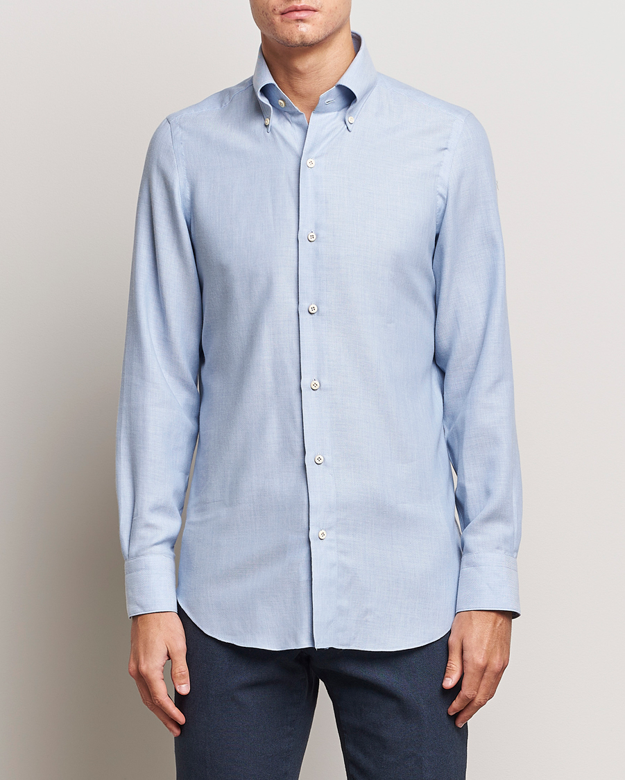 Herr | Flanellskjortor | Finamore Napoli | Milano Slim Cashmere BD Shirt Light Blue