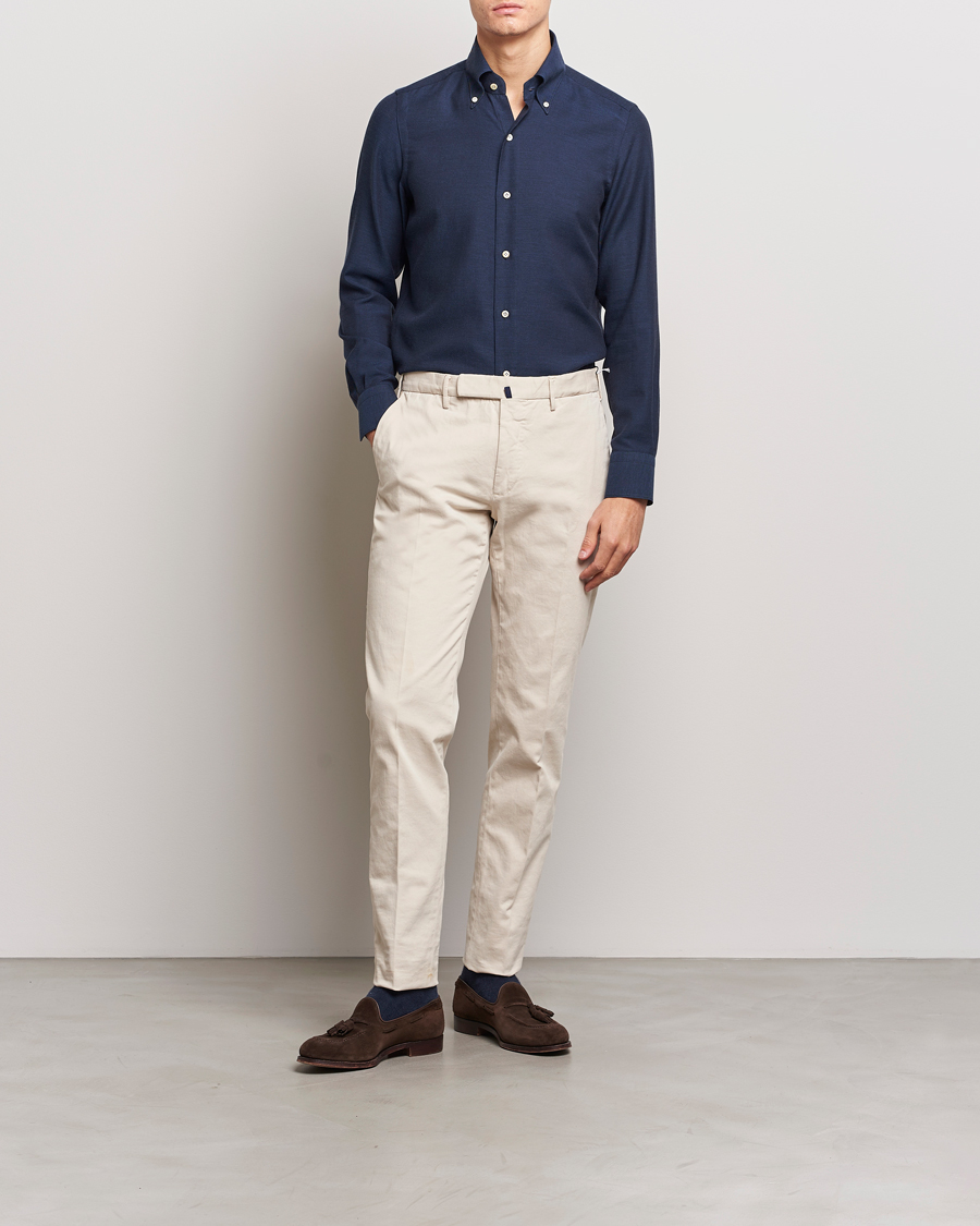 Herr | Skjortor | Finamore Napoli | Milano Slim Cashmere BD Shirt Navy