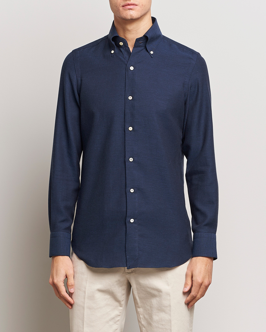 Herr | Skjortor | Finamore Napoli | Milano Slim Cashmere BD Shirt Navy