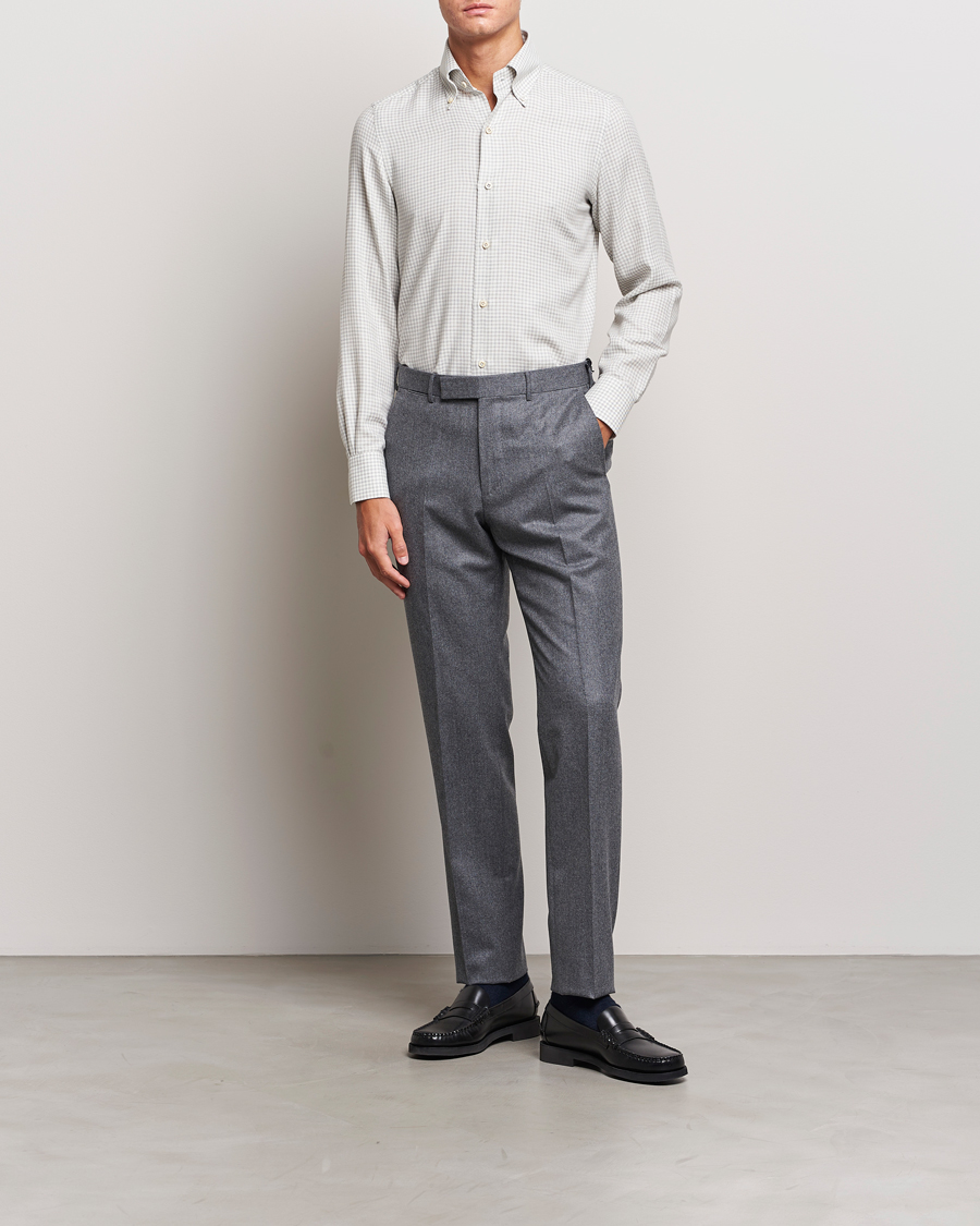 Herr | Skjortor | Finamore Napoli | Milano Slim Cashmere BD Shirt Light Grey