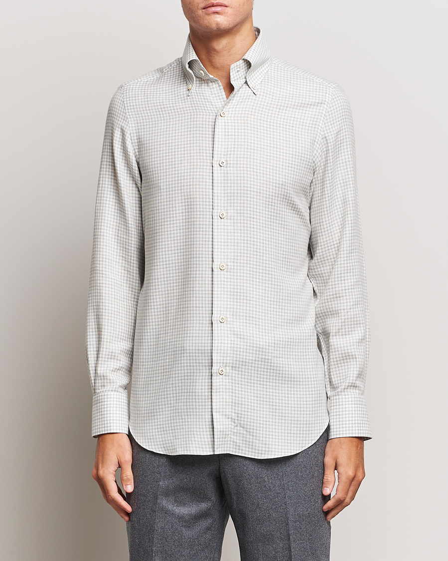 Herr | Flanellskjortor | Finamore Napoli | Milano Slim Cashmere BD Shirt Light Grey