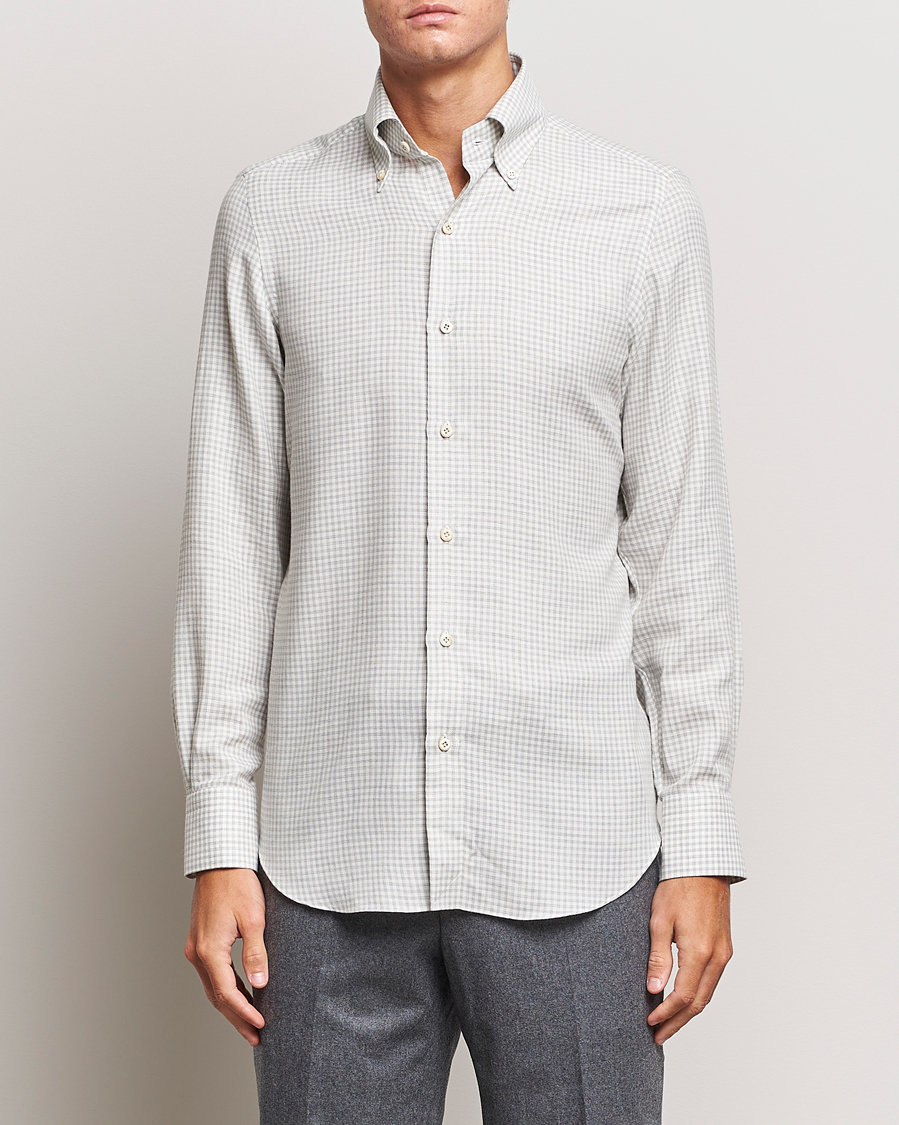 Herr | Skjortor | Finamore Napoli | Milano Slim Cashmere BD Shirt Light Grey